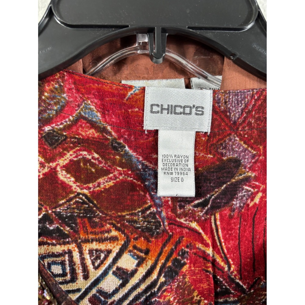 Chicos Womens Lot of 3 Tops Size 0 Linen Ikat Jacket Sequin Tunic Brown Blouse - Picture 12 of 16